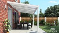 4 Gumax veranda side view 5.06m wide x 3m deep classic white with opal polycarbonate roof